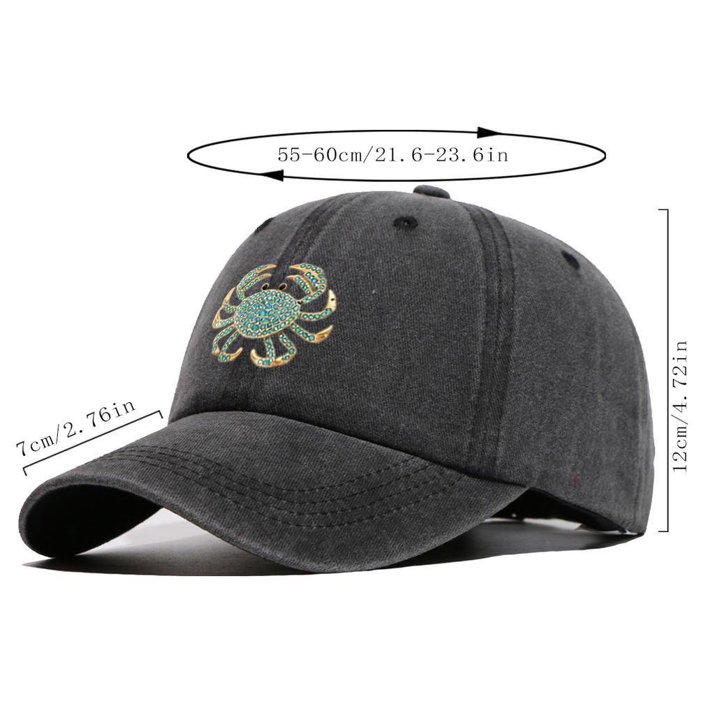 pc Rhinestone Crab Shaped Printed Baseball Cap Sparkling Rhinestone Decor Individual Trendy Sun Hat Fashionable EyeCatching