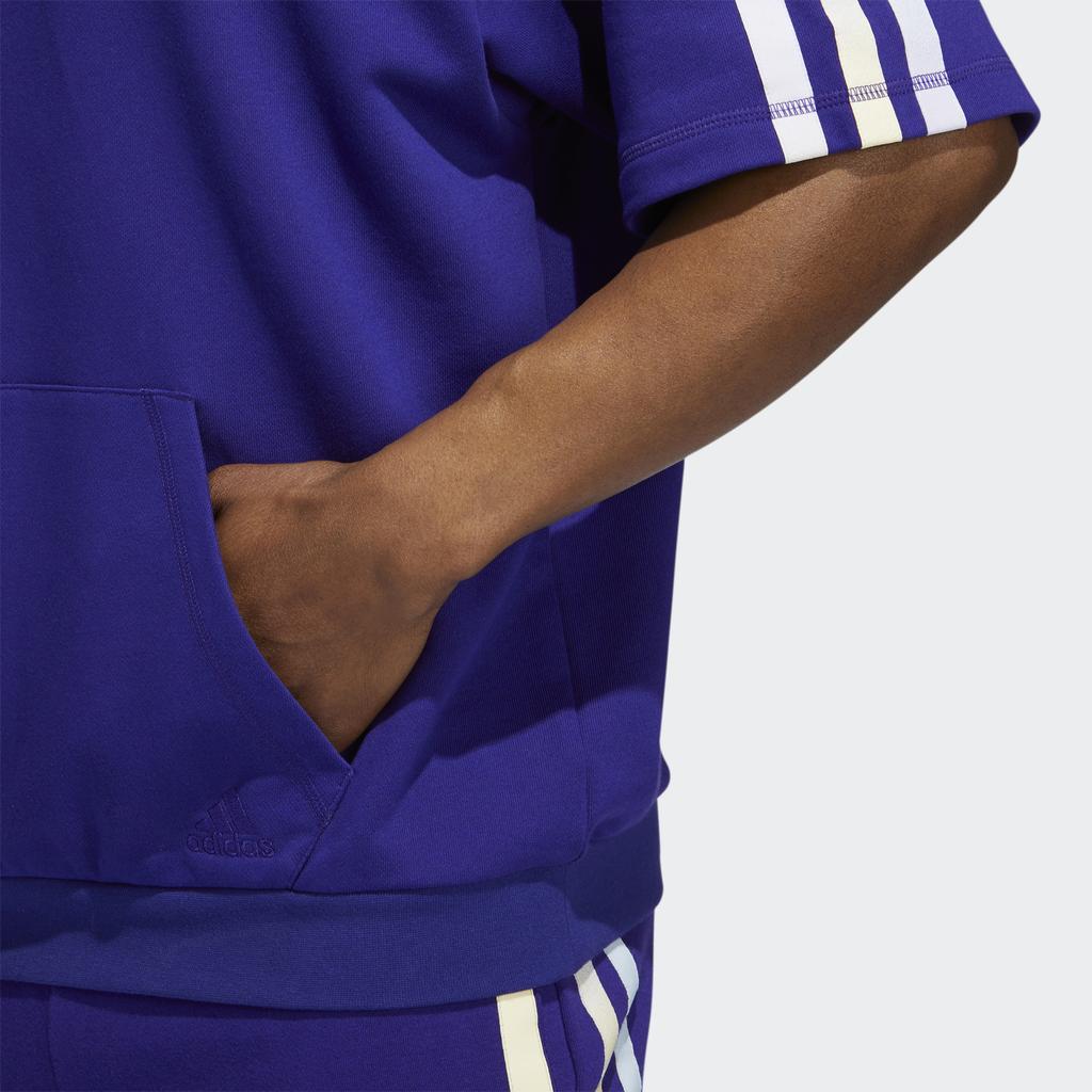 Adidas Basketball Sport Short Sleeve Hoodie Men Tops Blue Purple HB6759
