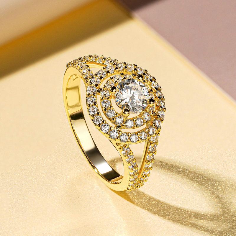 

Rrjzz Exquisite 14k Gold Plated Engagement Rings Halo Round Cut CZ Simulated Diamond Ring for Women Fashion Fine Jewelry Gifts US 5