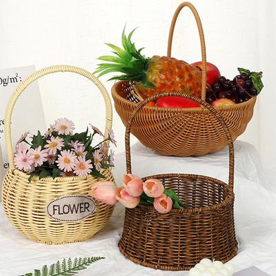 Home Desktop Decoration Rattan Storage Baskets Imitation Rattan Garden Picnic Basket