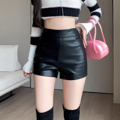 Leather Shorts Black Y2k Shorts Women's Spring and Summer High Waist Bag Hip Sexy Pu Leather Bottoming Elastic Tight Shorts