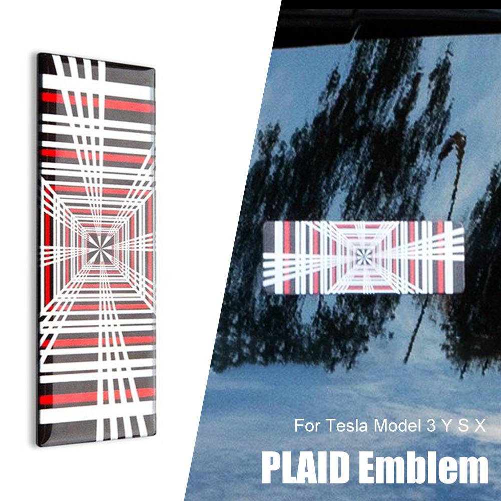 new Car PLAID Emblem Tailgate Sticker Grid Decals Badge Auto Aluminum Letter Decoration For Tesla Model 3 S X Y 2025 Accessories
