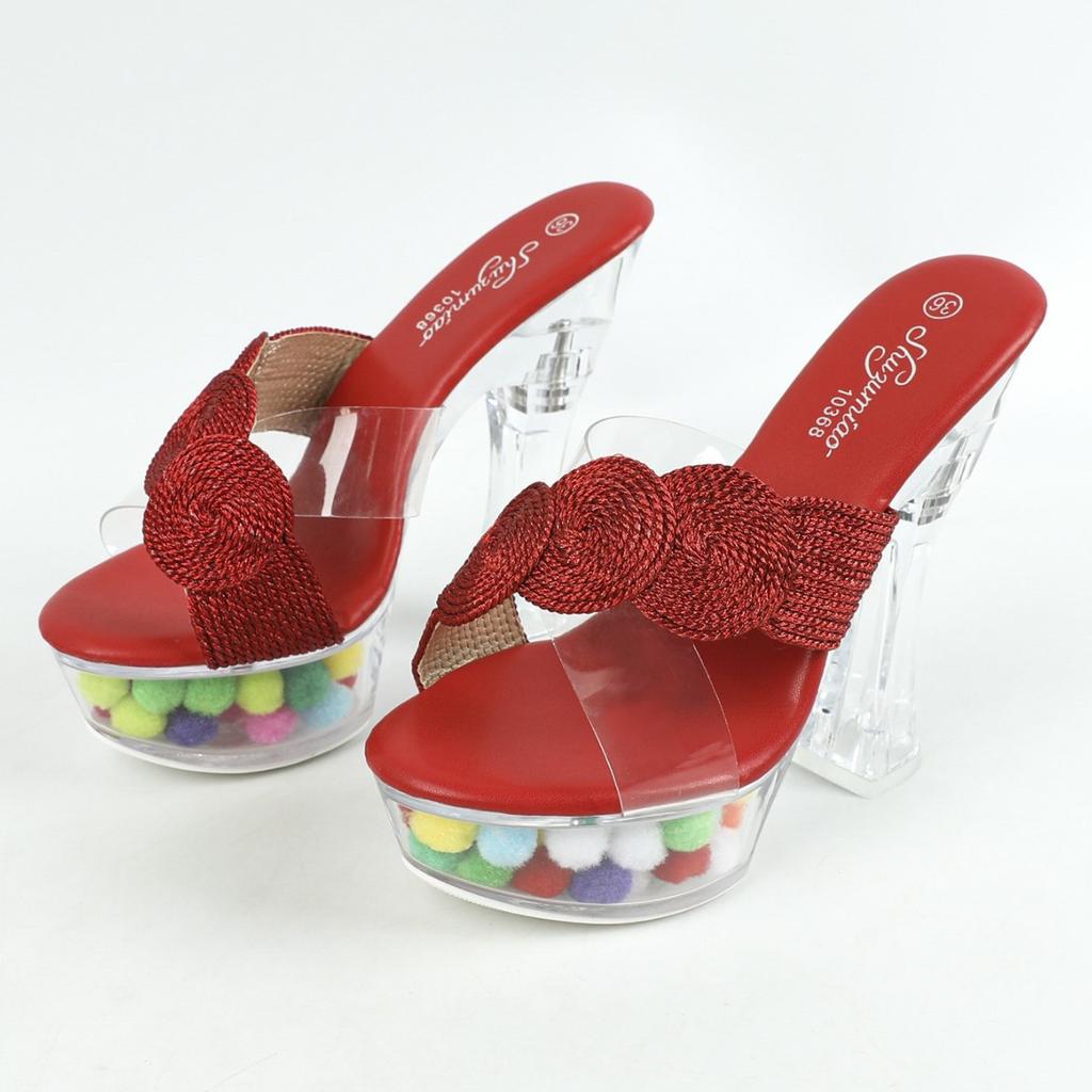 Fashion Thick Transparent Crystal Sandals 14 Cm High Female Summer Non-slip Thick Sole Sexy Everything Slippers