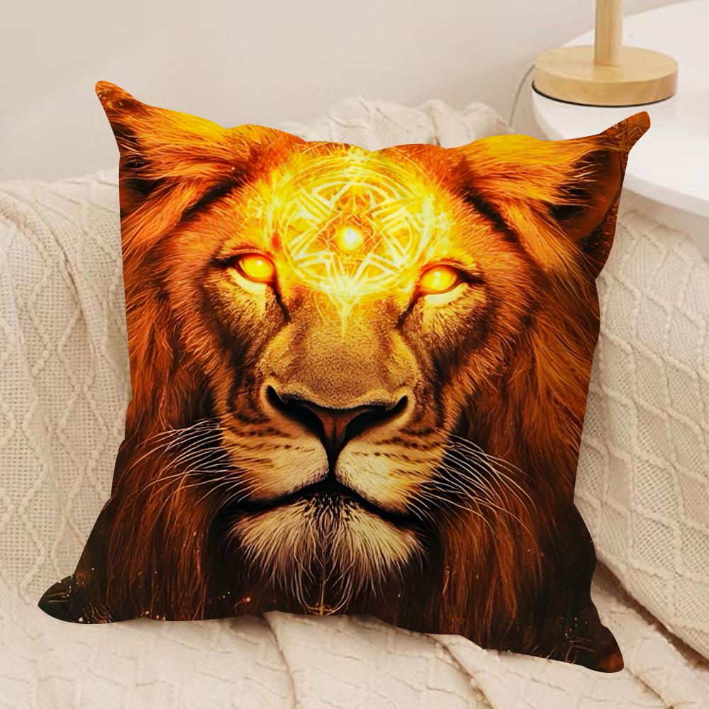 Cool Lion Cushion Cover Soft Plush Fabric Double-Sided Printed Sofa Cushion Cover For All Seasons Home Decor Gift