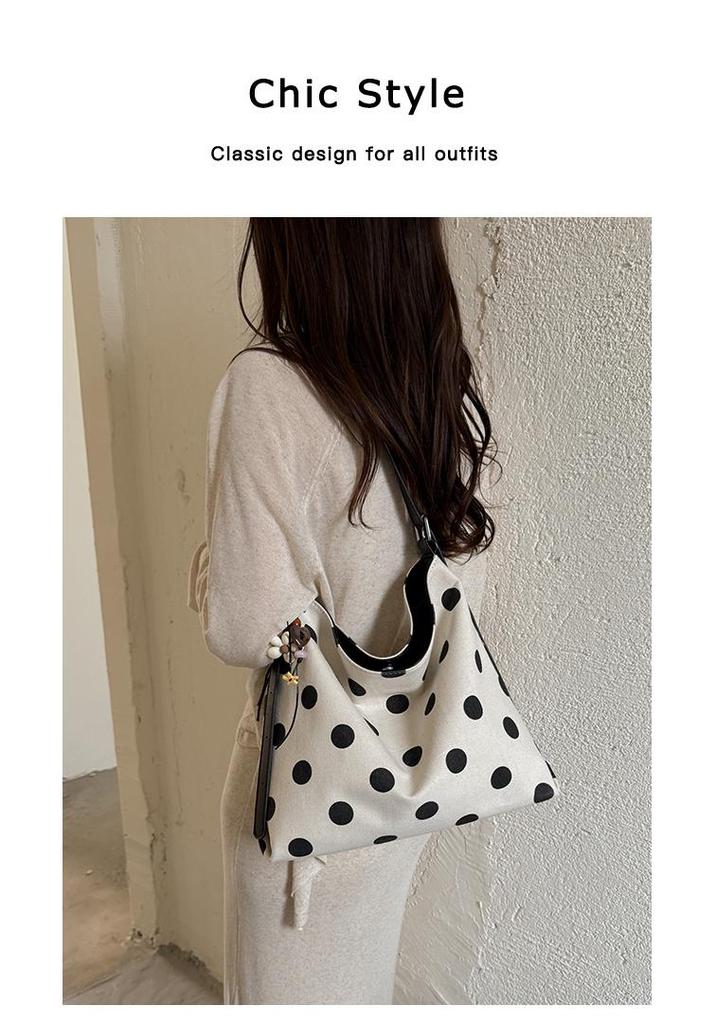 Korean Polka Dot Nylon Shoulder Bag - Color Block, Fashionable Simple Design, Stylish Crossbody for Casual Commuting
