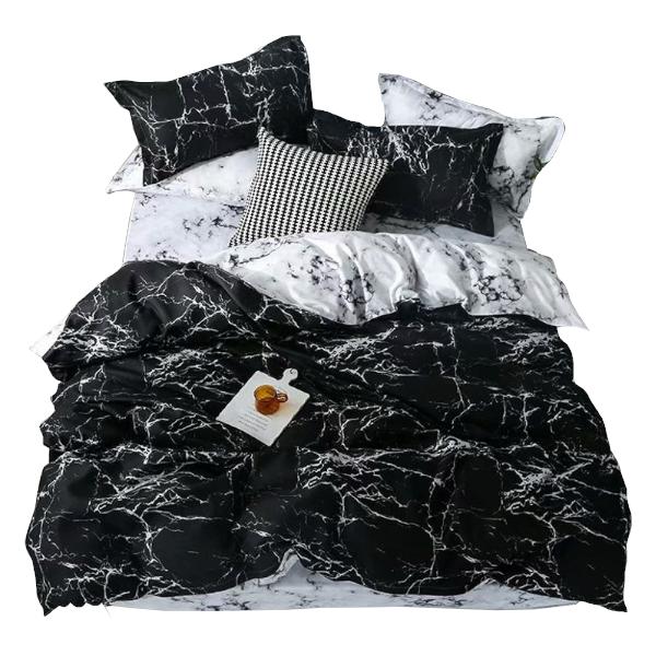 Quilt Covers White And Black Marble Pattern Cotton Fibre Quilt Cover 3 Pieces Bedding Set