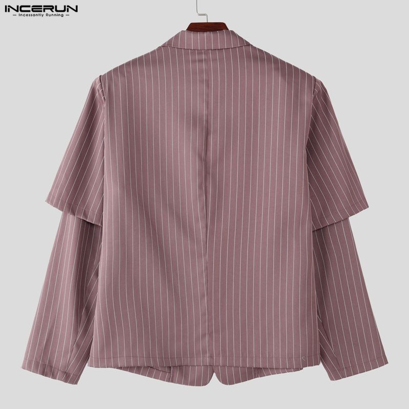 INCERUN Men Sets Layers Long Sleeve Striped Tops and Long Pants Casual Suits