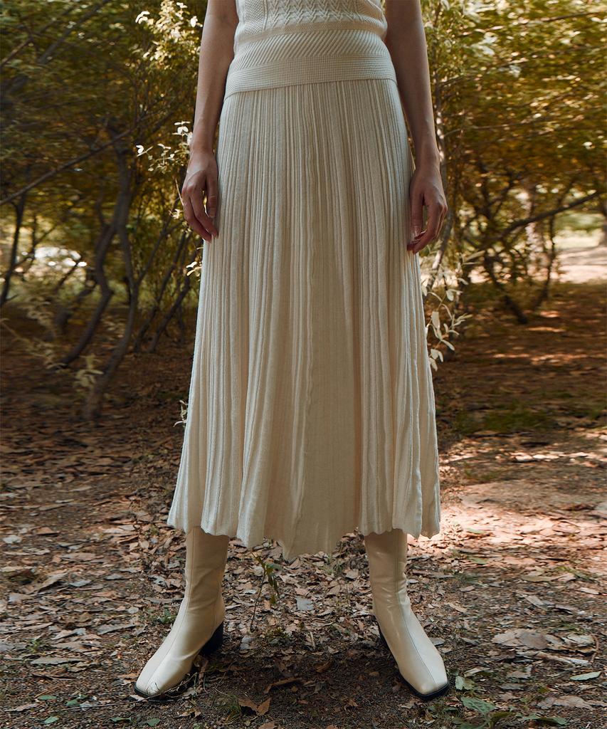 Rie Knitted Pleats Midi Skirt Cream