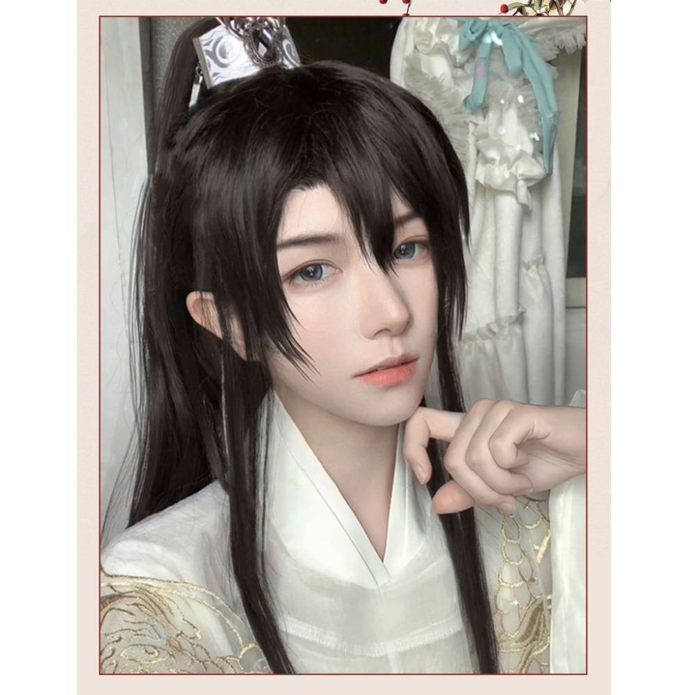 High Ponytail Men's Hanfu Cosplay Wig Chinese Style Long Straight Hair  Photo Props