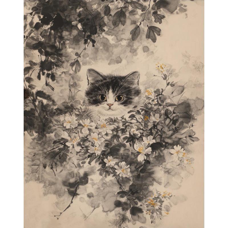 

Японские цветочные кошачьи дремоты Винтажные ботанические постеры и принты Печать на холсте Настенное искусство Картина для гостиной Домашнее украшение 21cm×30cm NoFrame