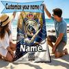 Custom Name Personalized Real Madrid Football Print Beach Towel, for Trip Camping Beach Party Home Decor, Birthday Gift for Family & Friends