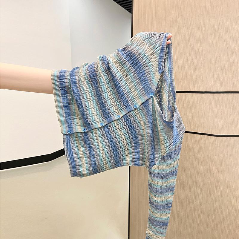 

Осенне-зимний вязаный кардиган с радужной полоской, с длинными рукавами, куртка, топ One size