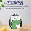 1pc Green Dinosaur Pattern Insulated Lunch Bag - Waterproof Polyester, Reusable Cooler with Playful Dinosaur Design,