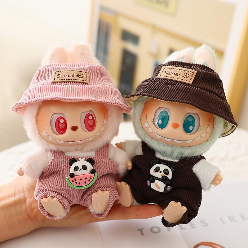 17cm Second Gen Labubu Blind Box Doll Clothes: Cute Sit-Party Overalls Set