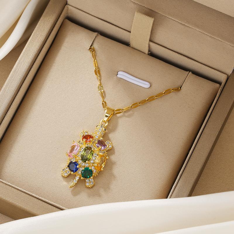Classic Charm Micro-inlaid Colorful Opposite Sex Zircon Small Turtle Necklace Exquisite Fashion All-match Gift