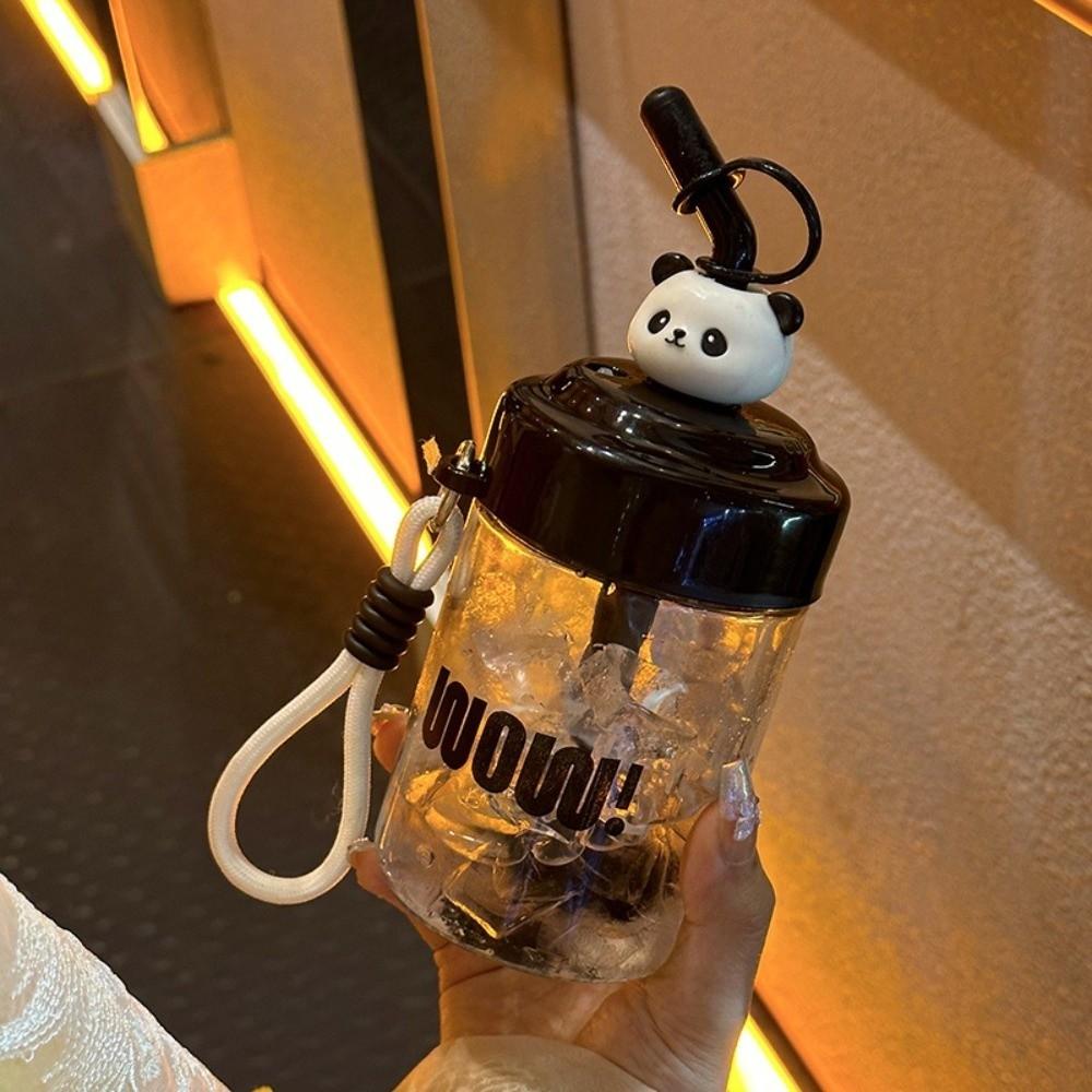 

400 мл Стеклянная чашка для перемешивания Высокоемкая Герметичная чашка-непроливайка с соломинкой и пылезащитной крышкой Мультяшная чашка для питья кофе Студенты Девушки чёрный