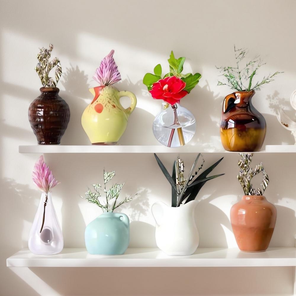 8Pcs Vase Fridge Magnets 3D Refrigerator Stickers Kitchen Office Refrigerator Decoration For Flowers Green Plant On Kitchen
