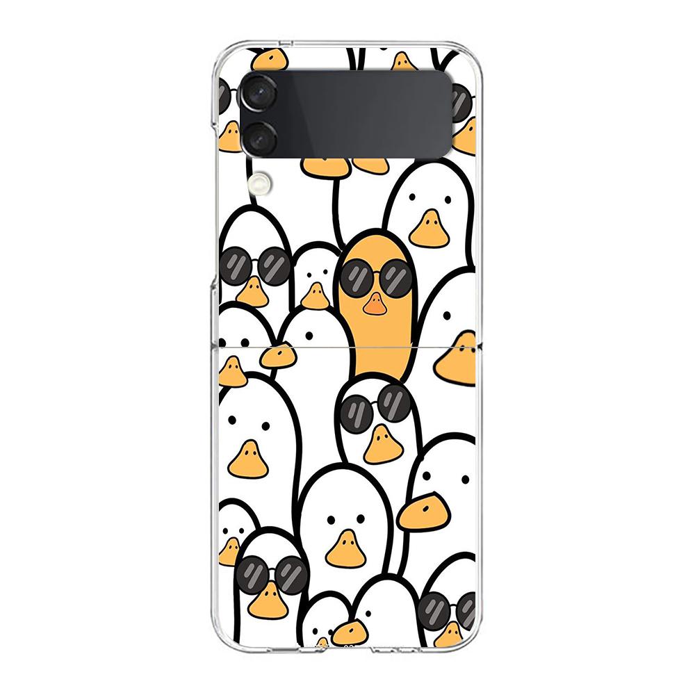 Cartoon Cute Goose Duck Game For Samsung Galaxy Z Flip 3 4 5 Hard Folding Clear PC Phone Case For Samsung Z Flip3 Cover Bumper