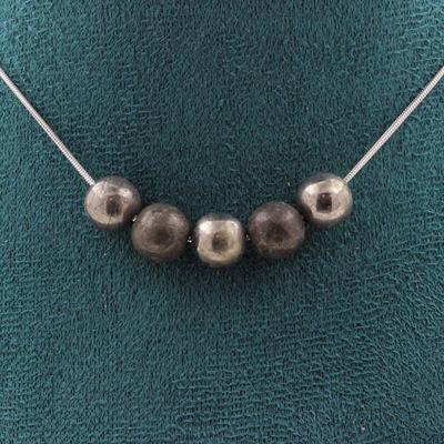 Stones and Minerals. Necklace 5 Beads Pyrite from Spain 8 Mm. Stainless Steel Chain Necklace Women Men. Custom Size
