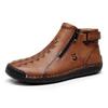 Men's Leather Side-Zip Martin Boots - Large Size, Spring/Autumn, Hand-Stitched, Outdoor Casual, Mid-Top Shoes