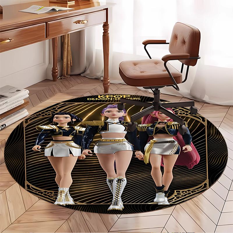 KPop Demon Hunters Pattern Round Rug, Indoor/Outdoor Mat, for Picnic, Gameroom, Bedroom, Office, Living Room, Home Decor Carpet, Birthday Gift