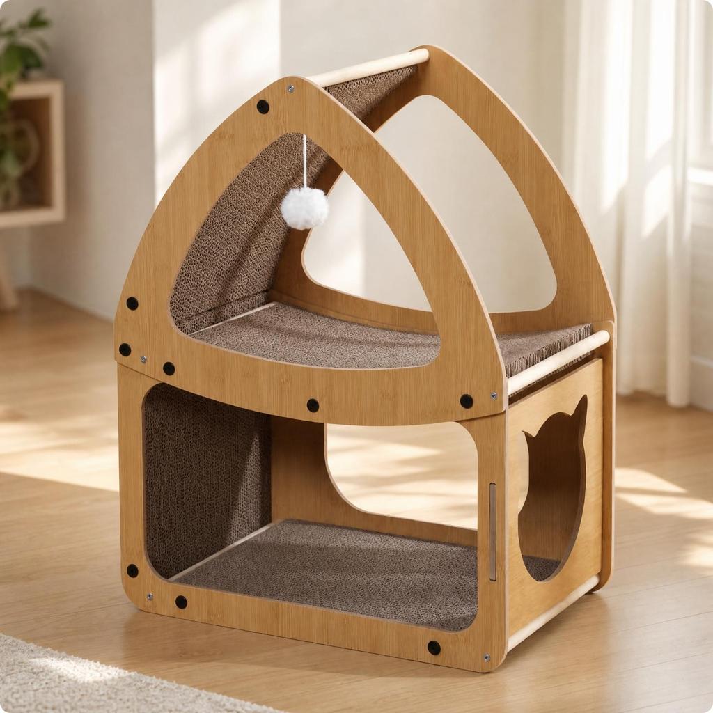 Cat Scratcher House Snug Pet Furniture Comfortable for Living Room, Indoor Cats
