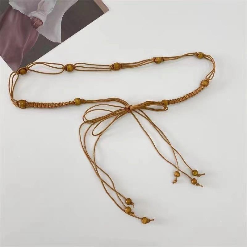Inspired Cotton Ethnic Womens Belt Wooden Bead Pendant Fashion Waist Rope