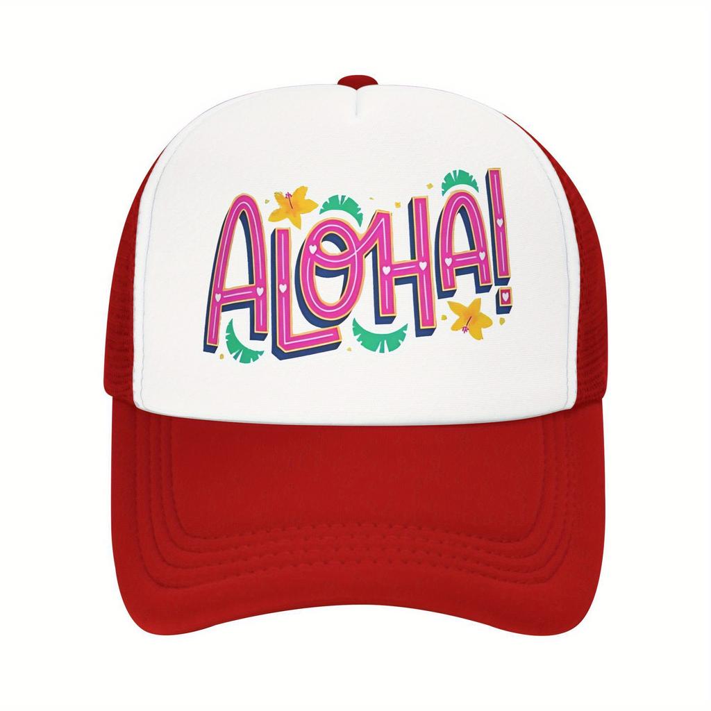 Aloha Print Trucker Hat Polyester Mesh Breathable Casual Sun Protection Baseball Cap for Adults