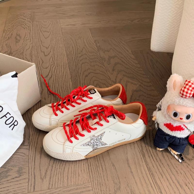 Cowhide version~ polished leather retro lace-up board shoes women's star shoes flat-bottomed versatile small dirty shoes