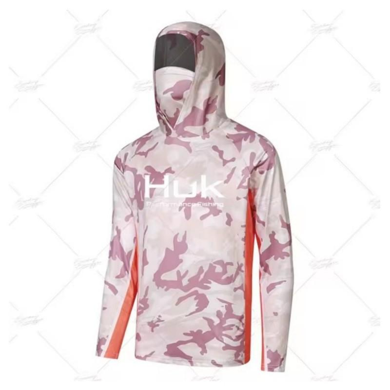 

HUK Fishing Hooded Shirt Mask Anti-ultraviolet Collar Suit Men s Long-sleeved Breathable Quick-drying T-shirt L