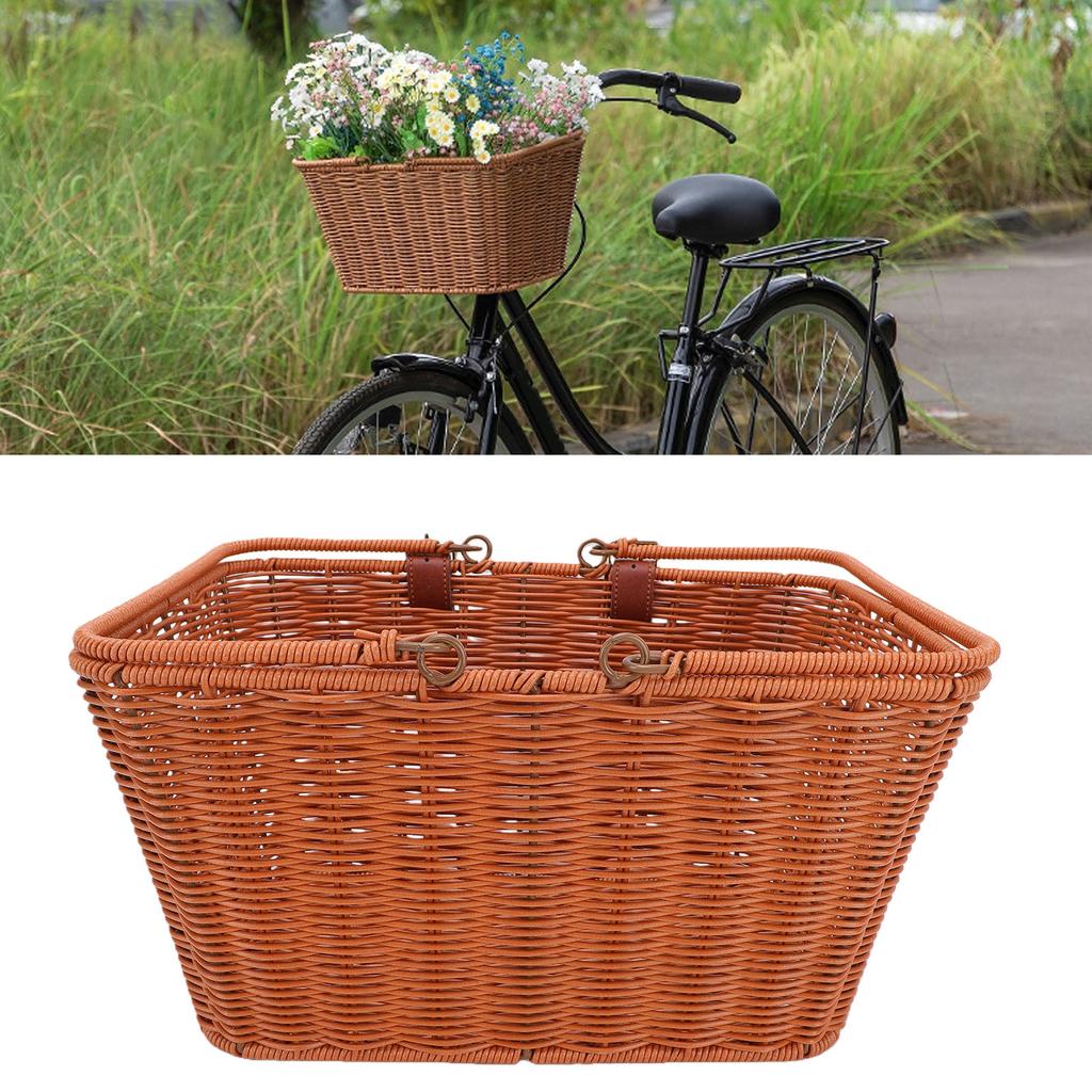 Bike Basket PP   Woven Retro   Front Bike Storage Basket with Handle for Bch Picnic