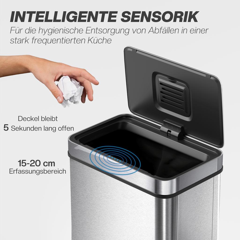 60 L Sensor Can, Sensor Bin with Soft-Close Lid, Fingerprint-Proof Stainless Steel, Silver Tone