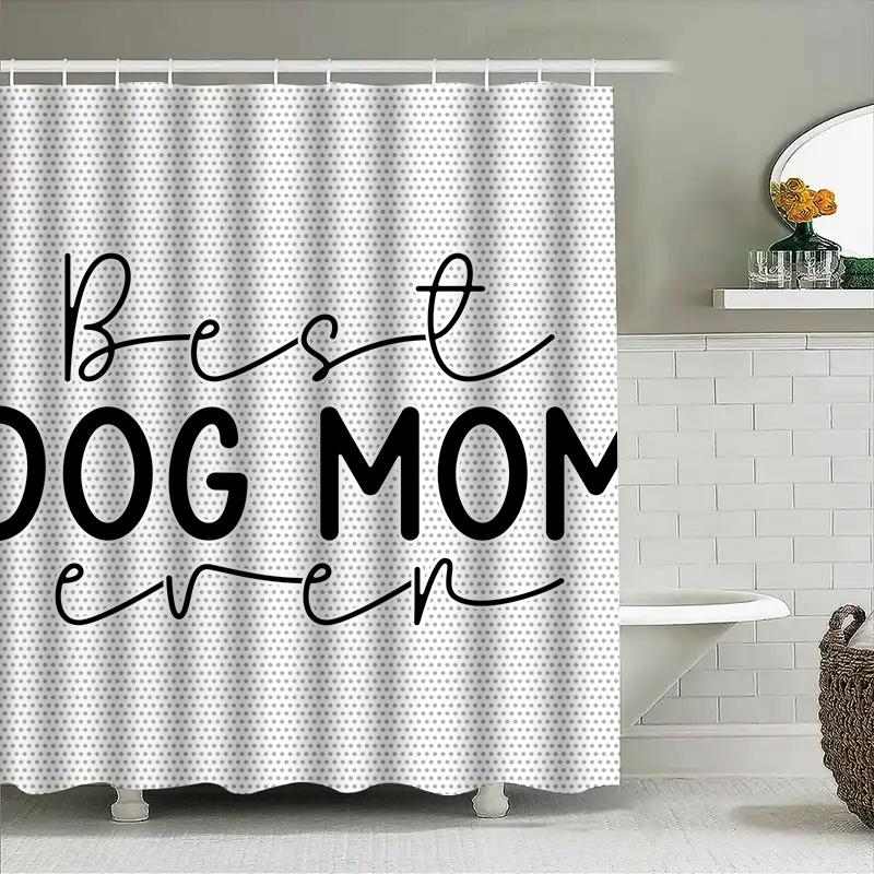 Best Dog Mom Ever Bathroom Shower Curtain Decorative Water-Resistant Fabric For Home Bath Accessories Black And White Polka Dot