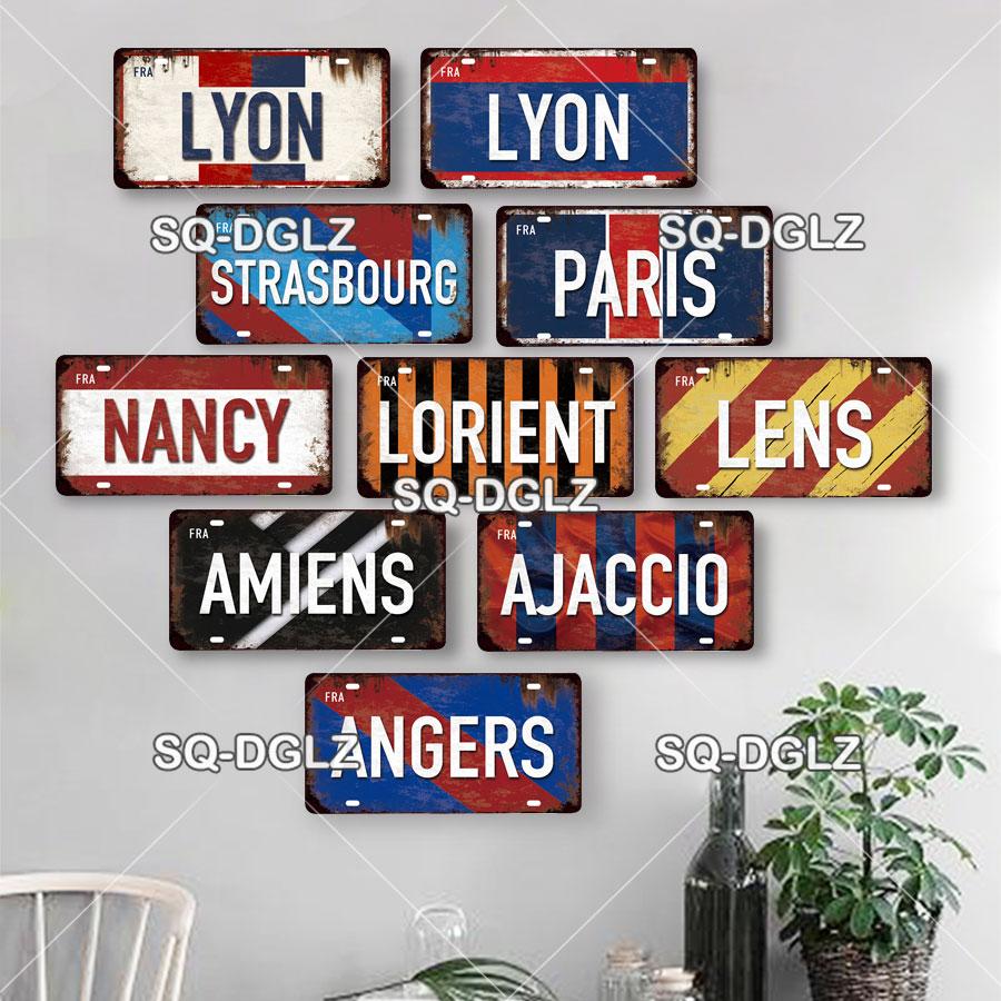 [SQ-DGLZ]France City 15x30cm Plate Metal Sign Vintage Plaque Tin Sign Wall Decor Bar Decor PARIS/LYON/MARSEILLE Flag Poster