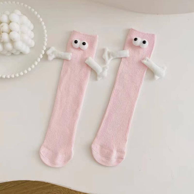 Summer Cotton Magnetic Pull Cute Hand-holding Socks Children's Socks Summer Solid Color Medium Tube Socks Family Socks Girl Socks