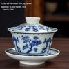 Large Blue & White Retro Sancai Gaiwan Ceramic Tea Cup with Infuser - Kung Fu Tea Set