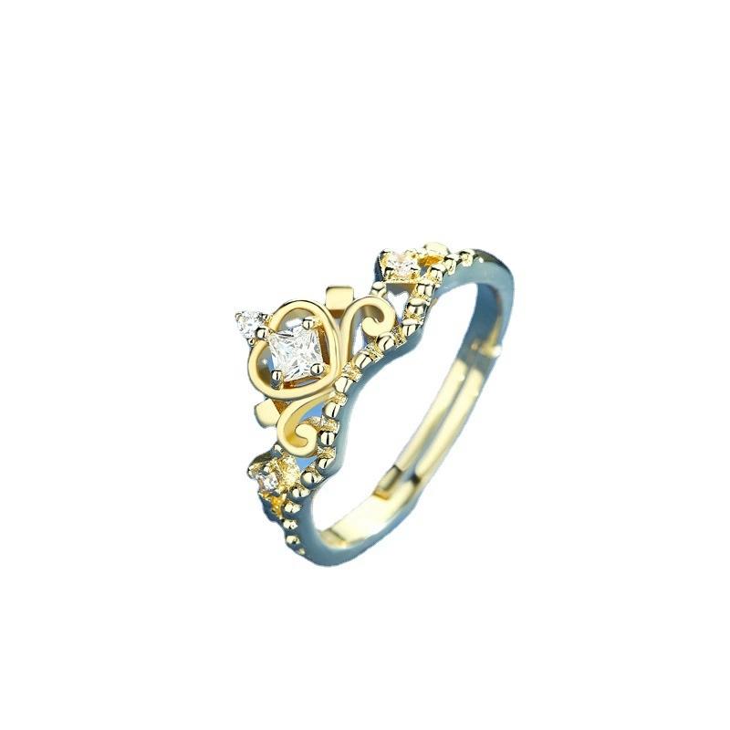 Luxury Crystal Square Zircon Stone Heart Crown Open Rings For Women Vintage Gold Color Engagement Promise Bands Wedding Jewelry