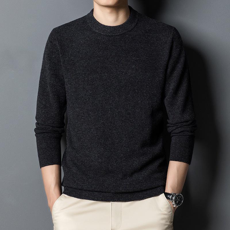 Men's 100% Pure Wool 330g Sweater - 2025 Autumn/Winter Round Neck Solid Color Casual Knit