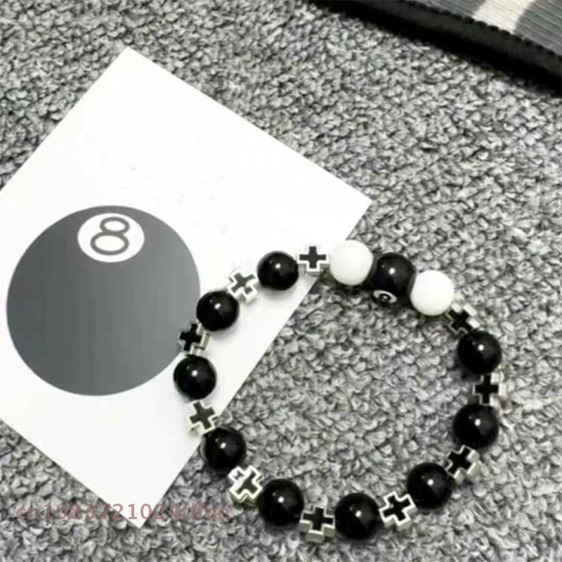 Billiard String Black 8 Couple Metal Cross Enamel Bracelet Original Gift Boyfriend Black 8 Bracelet