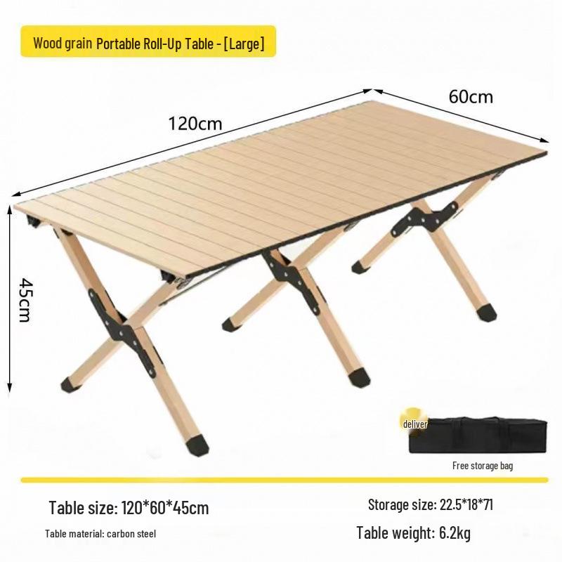 Tragbares Outdoor Klapp-Campingtisch- und Stuhlset mit aufrollbarem Tisch