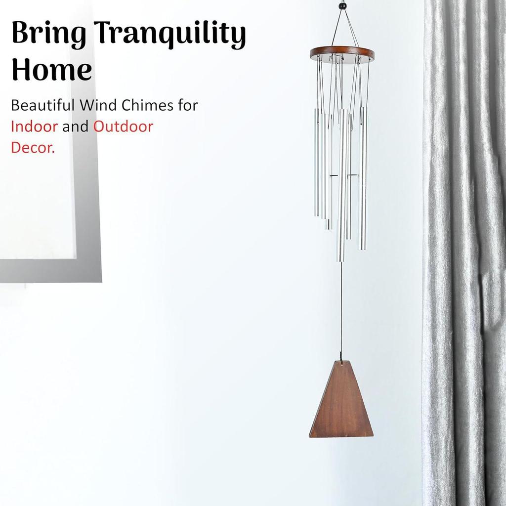 Wind Chimes – Silver 6-Pipe Hanging Showpiece for Balcony, Home & Living Room | Ideal Housewarming Gift & Vastu Décor & Outdoors