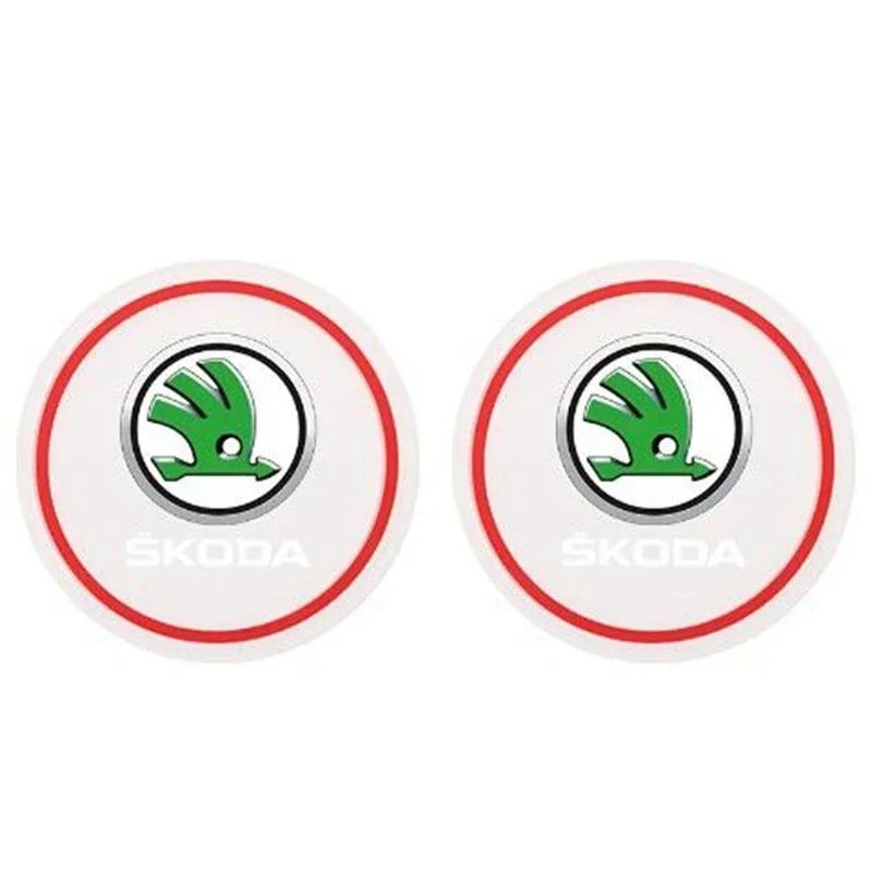 CAPR9 2pcs Car Water Cup Mat PVC Anti-Slip Coaster Pads for Skoda Logo Octavia VRS Yeti Kodiaq Fabia Superb 2 3 Karoq Rapid Scala