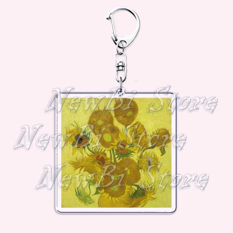 Hot Impressionism Art Keychain for Accessories Bag Van Gogh Monet Mona Lis Oil Painting Pendant Chain Ring Keyring Jewelry Gifts