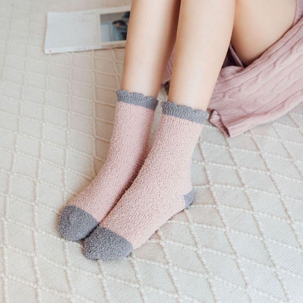 5Pairs Winter Floor Plush Socks Thickened Warm Boat Socks Women Kawaii Coral Fleece Socks  Autumn