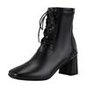 Large Size Square Heel Martin Boots Women's New Autumn and Winter Zipper Lace-up Short Boots Low Tube High Heel Thin Boots