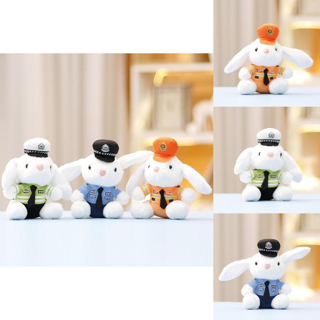 Whimsical Police And Firefighter Rabbit Plush Toy Keychain Ultra Cuddly Stuffed Doll