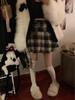 Autumn 2025 Women's High Waist Plaid Wool A-line Skirt with Belt