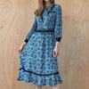 Flower Pattern Ribbon Tie Pleats Long Dress Zc05qp010on