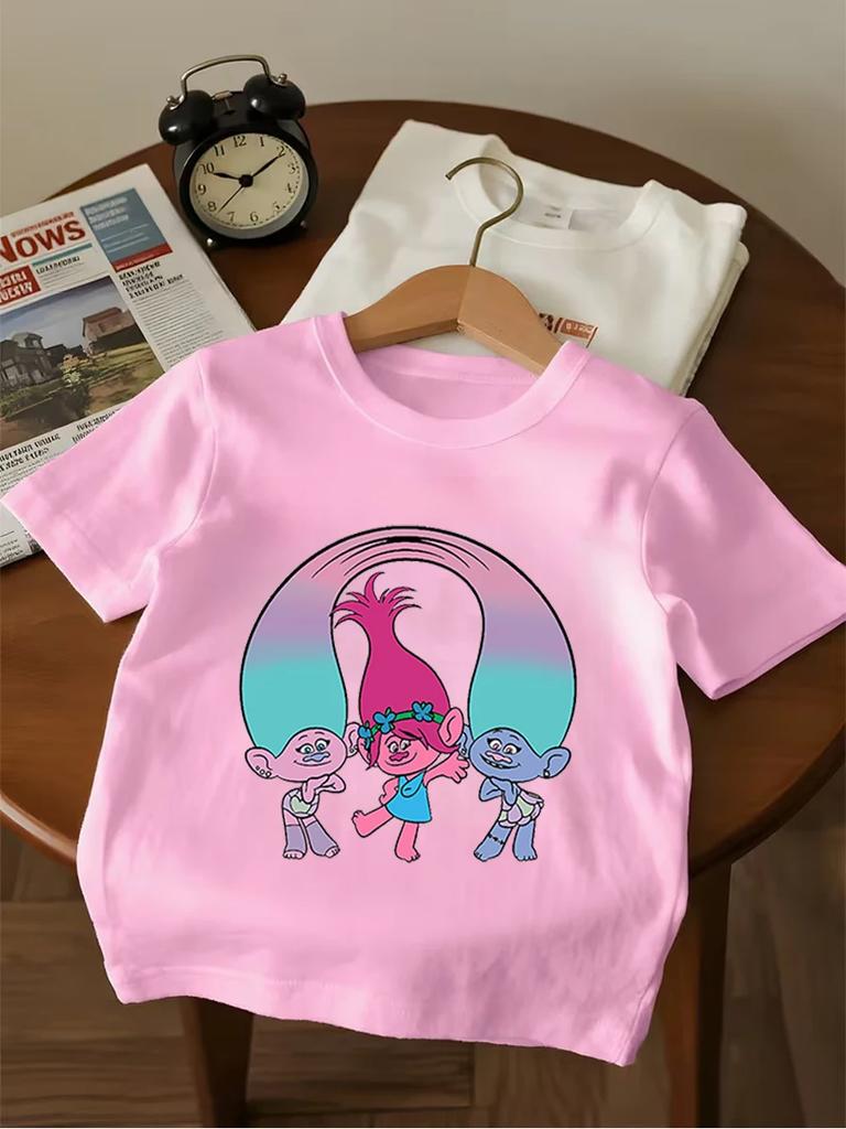 Silly Trolls Short Sleeve Kids T Shirt Summer Cute Cartoon Crewneck Boys Girls 3-14 Years
