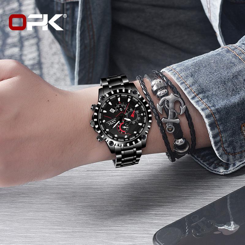 OPK 8128 Business Men’s Dress Wristwatch Fashion Waterproof Calendar Stainless Steel Luxury Classic Watch for Man